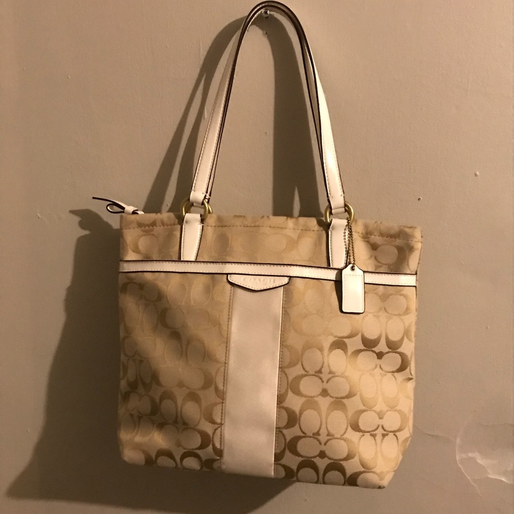 Coach Monogrammed White Leather Bag